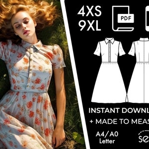 Women&#39;s Dress Sewing Pattern PDF - 4XS-9XL / Custom Size, A4/Letter/A0, Digital Pattern - Wedding, Summer Dress, Plus Sizes, Petite to Tall