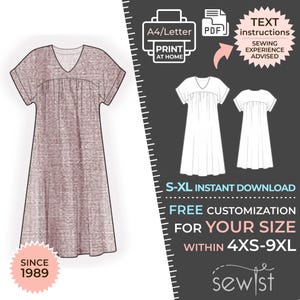 2339 Women's Dress Sewing Pattern PDF - S,M,L,XL / Custom Size - Elegant Wedding, Office, Summer Dress, Simple Guide, Plus Sizes Petite-Tall