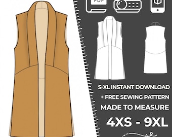 2219 Waistcoat Sewing Pattern PDF Download, S-M-L-XL or Free Made to Measure Personalization, Royalty Free Personal or Commercial Use