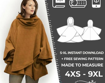 Lekala 5798 - Poncho Sewing Pattern PDF Download, S-M-L-XL or Free Made to Measure Personalization, Royalty Free Personal or Commercial Use