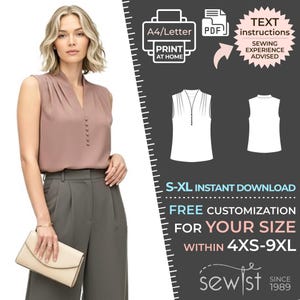 2648 - PDF Blouse Sewing Pattern - S-M-L-XL or Made to Measure Sewing Pattern PDF Download Royalty Free for Personal, Commercial Use
