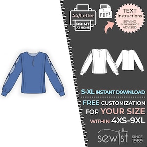 2505 Blouse, Top Sewing Pattern PDF - S-M-L-XL or Made to Measure Sewing Pattern PDF Download Royalty Free for Personal, Commercial Use