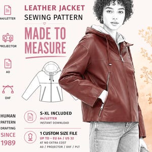 Hooded Jacket Sewing Pattern PDF · Zip Front Leather Jacket · S–XL + Custom Size