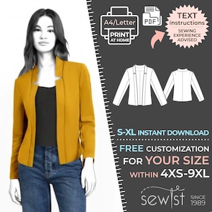2507 Jacket Sewing Pattern PDF Download, S-M-L-XL or Free Made to Measure Personalization, Royalty Free Personal or Commercial Use