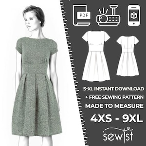 4324  Women's Dress Sewing Pattern PDF - S,M,L,XL / Custom Size - Wedding, Prom, Office, Summer, Party, Simple Guide, Plus Sizes Petite-Tall