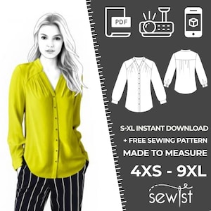 4555 Women's Blouse Sewing Pattern PDF - S-M-L-XL or Made to Measure Sewing Pattern PDF Download Royalty Free for Personal, Commercial Use