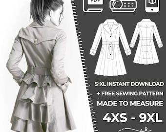 4176 PDF Coat Sewing Pattern - S-M-L-XL or Made to Measure Sewing Pattern PDF Download