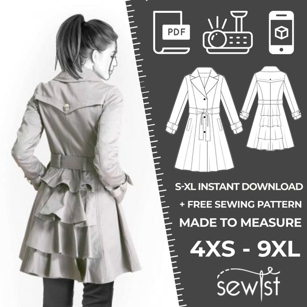 4176 PDF Coat Sewing Pattern - S-M-L-XL or Made to Measure Sewing Pattern PDF Download