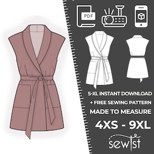 2491 Vest Sewing Pattern PDF Download, S-M-L-XL or Free Made to Measure Personalization, Royalty Free Personal or Commercial Use