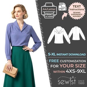 2472 - Blouse Sewing Pattern PDF - S-M-L-XL or Made to Measure Sewing Pattern PDF Download Royalty Free for Personal, Commercial Use