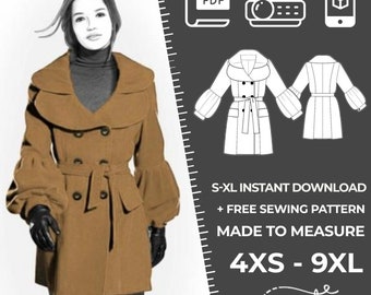 4175 Coat Sewing Pattern PDF - S-M-L-XL or Made to Measure Sewing Pattern PDF Download Royalty Free for Personal, Commercial Use