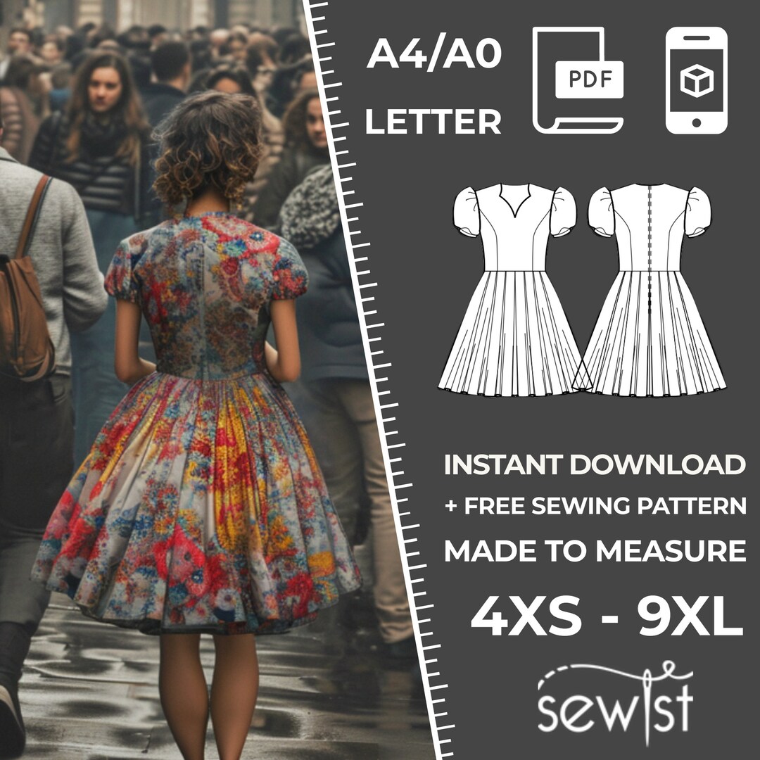 Women's Dress Sewing Pattern PDF - 4XS-9XL / Custom Size - Elegant ...