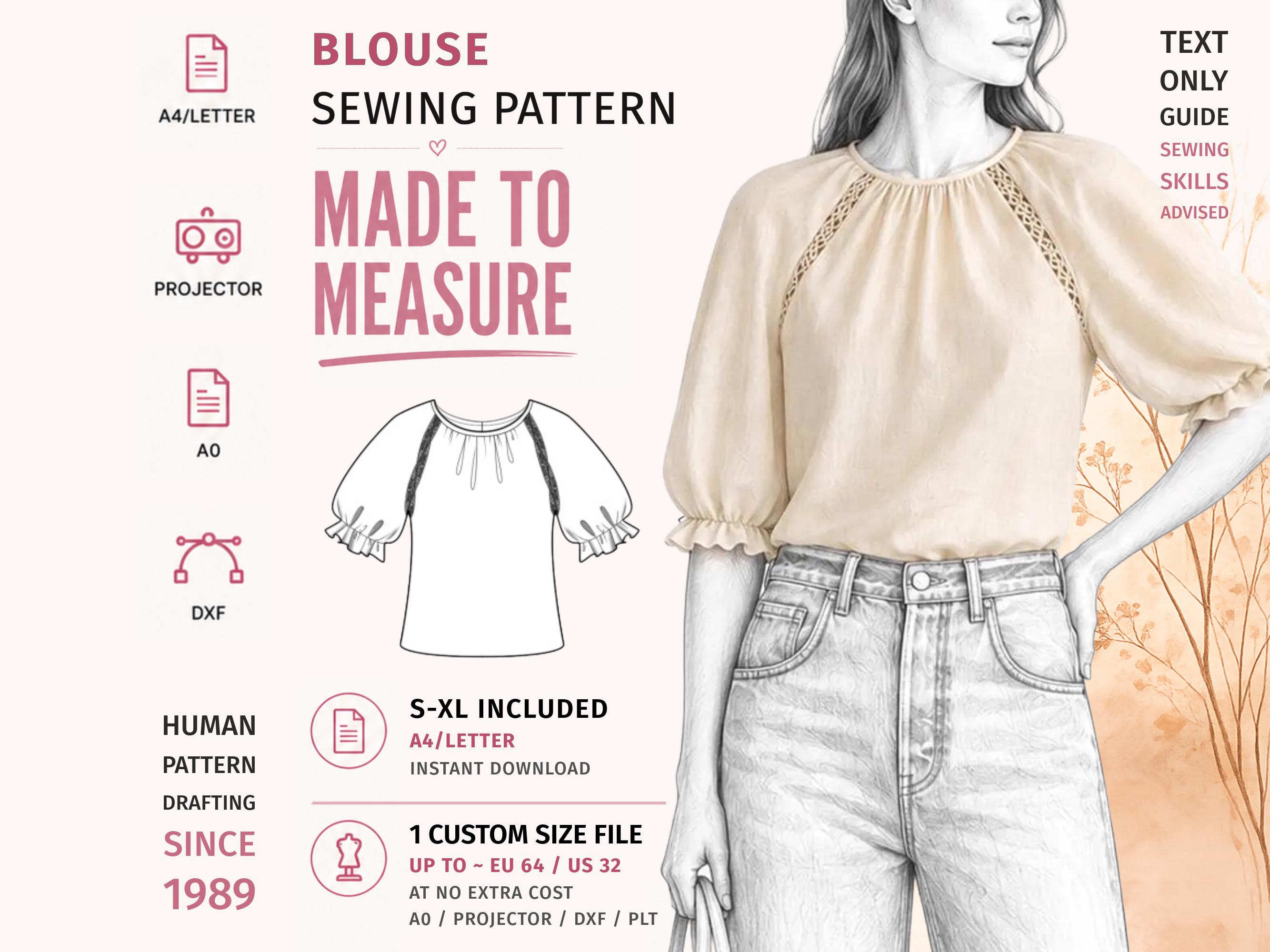 2794 ラグランスリーブのブラウス - 型紙PDF - S-M-L-XL または 