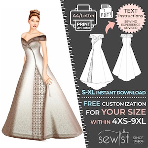 5530 レディースドレス縫製パターン PDF - S、M、L、XL / カスタムサイズ - 結婚式、プロム、オフィス、夏、パーティー、シンプルガイド、プラスサイズ（小柄～背の高い方）