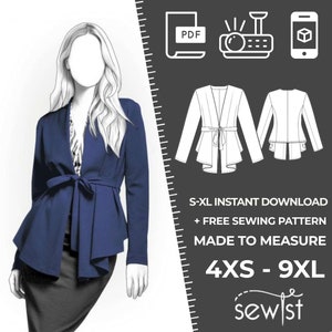 4163 Jacket Sewing Pattern PDF Download, S-M-L-XL or Free Made to Measure Personalization, Royalty Free Personal or Commercial Use