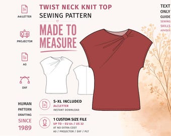 Twist Neck Knit Top Sewing Pattern · Cap Sleeves · S–XL + Custom Size