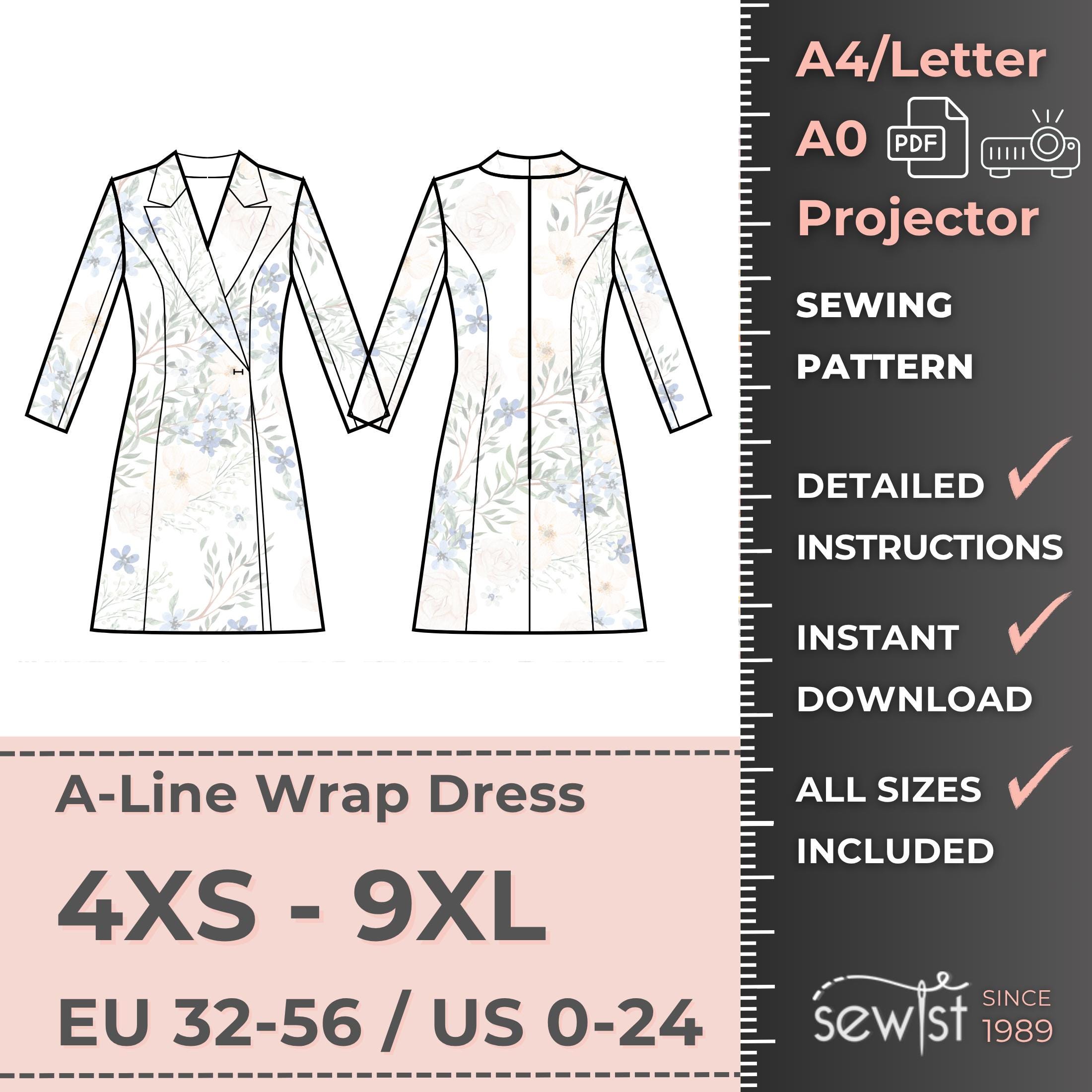 A-line Dress With Wrap, Women Dress Sewing Pattern, Sizes 4XS-9XL, Instant  Download  Printable PDF Sewing Pattern A4/letter and A0 - Etsy