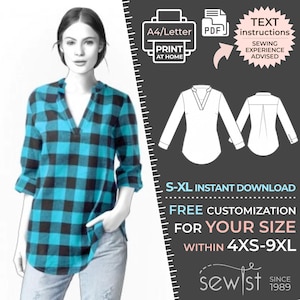 4738 PDF Shirt Sewing Pattern - S-M-L-XL or Made to Measure Sewing Pattern PDF Download