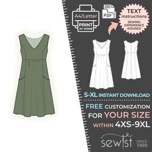 4916  Women&#39;s Dress Sewing Pattern PDF - S,M,L,XL / Custom Size - Wedding, Prom, Office, Summer, Party, Simple Guide, Plus Sizes Petite-Tall