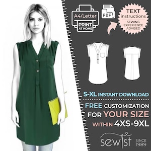 4550 Tunic Sewing Pattern - S-M-L-XL or Made to Measure Sewing Pattern PDF Download