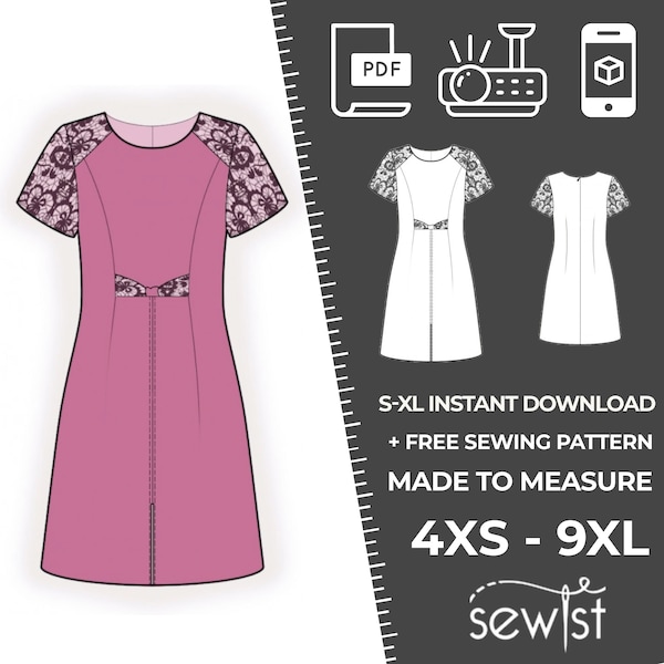 2383 Women's Dress Sewing Pattern PDF - S,M,L,XL / Custom Size - Elegant Wedding, Office, Summer Dress, Simple Guide, Plus Sizes Petite-Tall