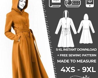 4796 Coat Sewing Pattern PDF - S-M-L-XL or Made to Measure Sewing Pattern PDF Download Royalty Free for Personal, Commercial Use