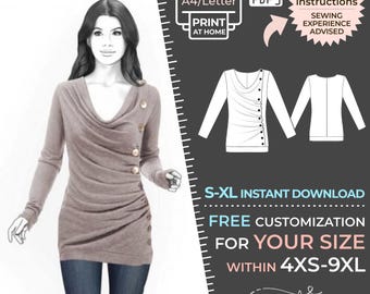 4319 Pullover Pattern - S-M-L-XL or Made to Measure Sewing Pattern PDF Download