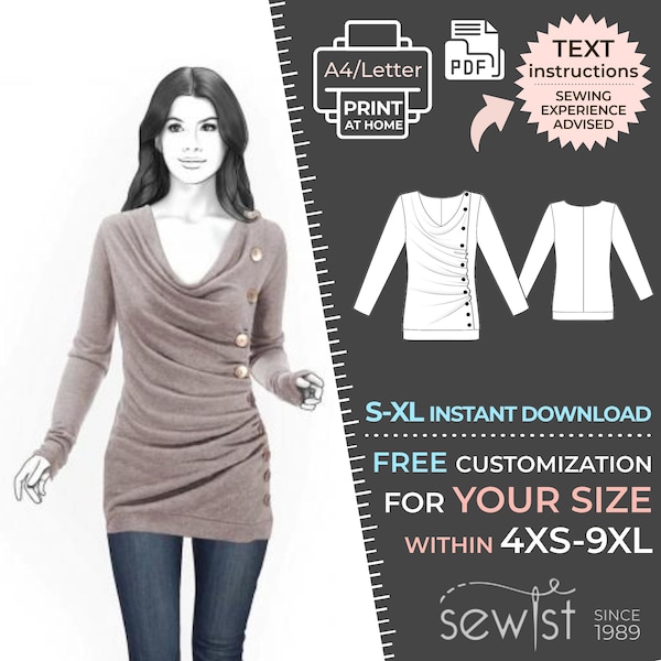 4319 Pullover Pattern - S-M-L-XL or Made to Measure Sewing Pattern PDF Download