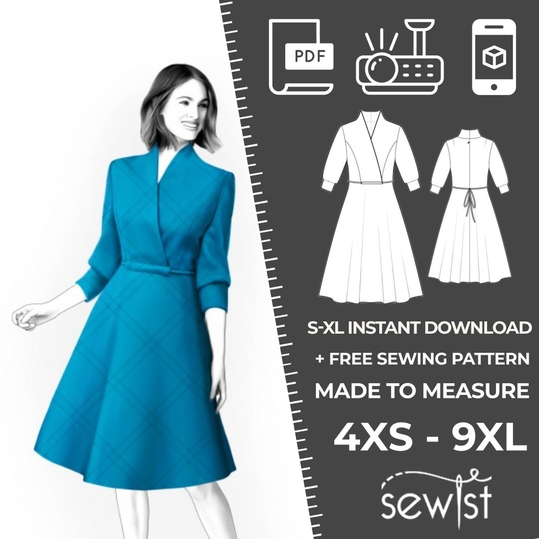 4744 Women's Dress Sewing Pattern PDF S,M,L,XL / Custom Size Elegant ...