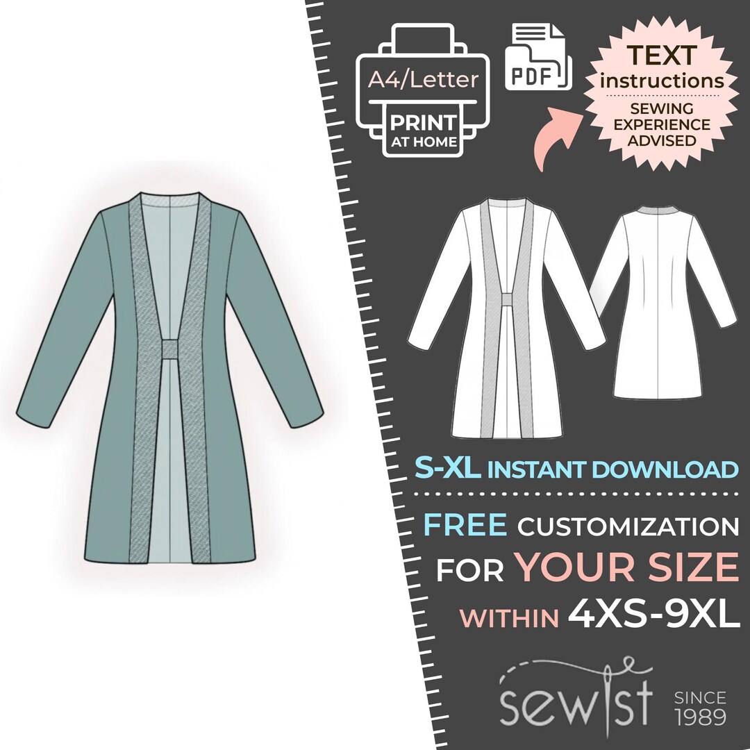 2469 Jacket Sewing Pattern PDF Download, S-M-L-XL or Free Made to ...