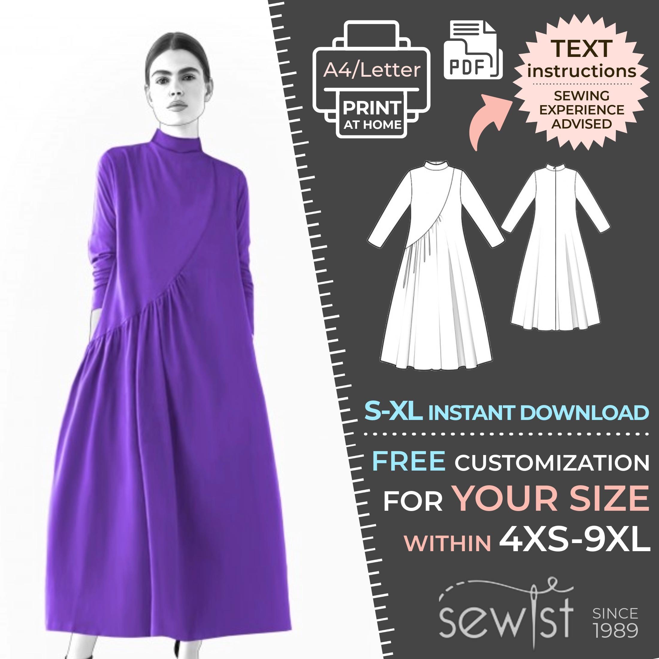 2503 Women's Dress Sewing Pattern PDF - S,M,L,XL / Custom Size