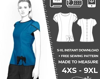 4424 - PDF Blouse Sewing Pattern - S-M-L-XL or Made to Measure Sewing Pattern PDF Download Royalty Free for Personal, Commercial Use