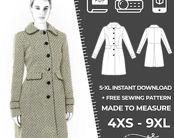 4333 Manteau Patron de Couture - S-M-L-XL ou Patron de Couture sur Mesure Téléchargement PDF - Veste Femme, Vêtements Femme, Patron PDF