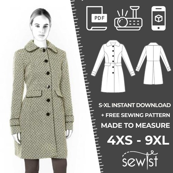 Patron de couture manteau 4333 P M L XL ou modele de couture sur mesure a telecharger au format PDF Veste femme Vetements pour femme Patron PDF Etsy Canada