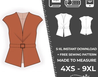 2533 Vest Sewing Pattern PDF Download, S-M-L-XL or Free Made to Measure Personalization, Royalty Free Personal or Commercial Use