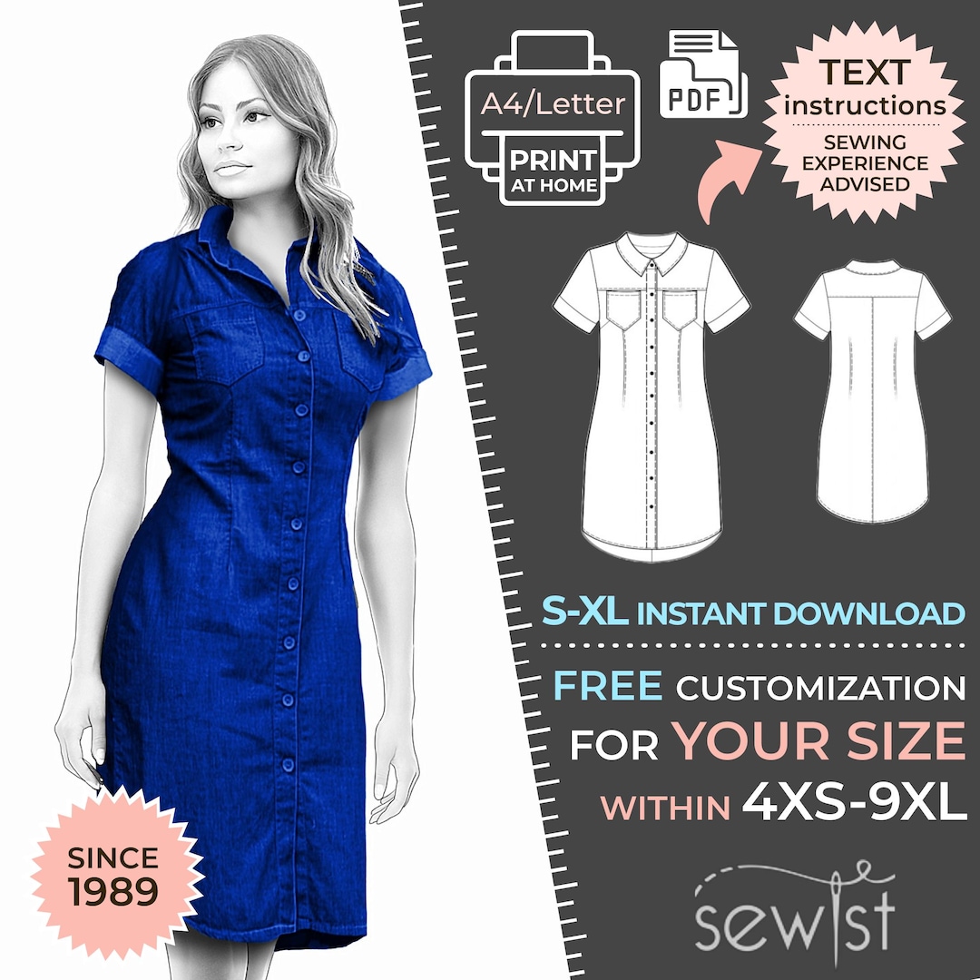 2306 Women's Dress Sewing Pattern PDF S,M,L,XL Custom Size