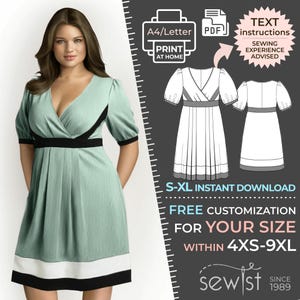 5805 Knit Damen Kleid Schnittmuster PDF - S, M,L,XL/Custom Size - Elegante Hochzeit,Büro,Sommerkleid,Simple Guide, Plus Sizes Petite-Tall
