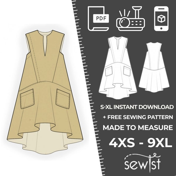 2463 Women's Dress Sewing Pattern PDF - S,M,L,XL / Custom Size - Elegant Wedding, Office, Summer Dress, Simple Guide, Plus Sizes Petite-Tall