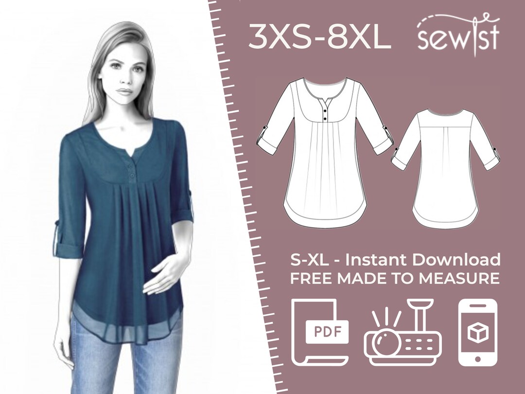 2092 PDF Blouse Sewing Pattern S-M-L-XL or Made to Measure - Etsy