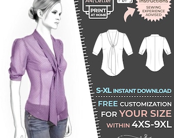 4286 Blouse Sewing Pattern PDF Download, S-M-L-XL or Free Made to Measure Personalization, Royalty Free Personal or Commercial Use