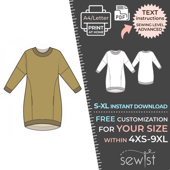Buy 2037 Sweatshirt Sewing Pattern PDF - S-M-L-XL or Made to