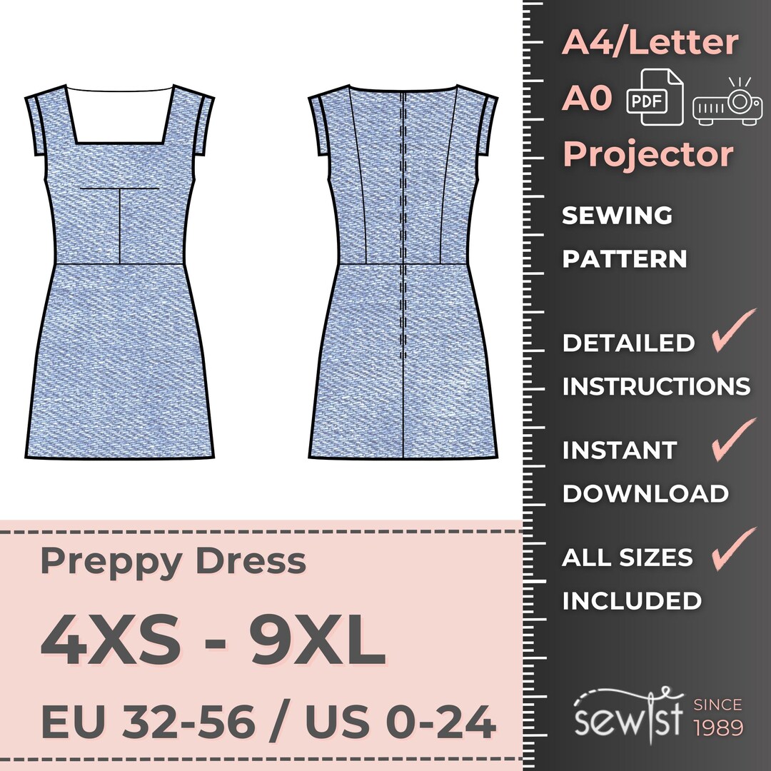Preppy Structured Dress, Women Dress Sewing Pattern, Sizes 4XS-9XL ...