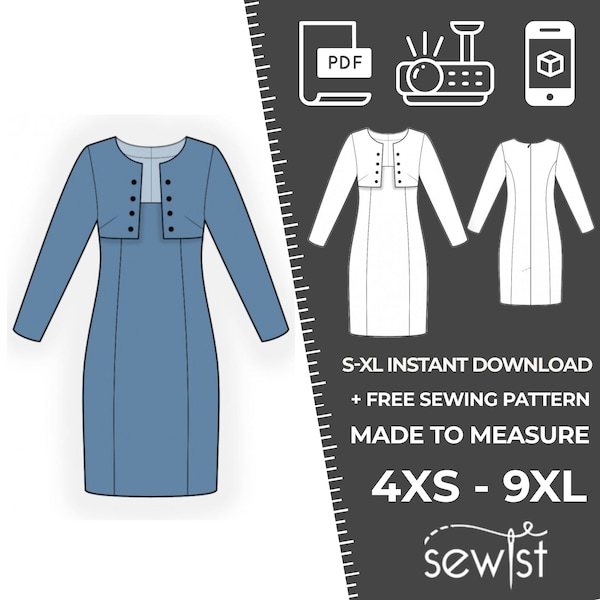 2488 Women's Dress Sewing Pattern PDF - S,M,L,XL / Custom Size - Elegant Wedding, Office, Summer Dress, Simple Guide, Plus Sizes Petite-Tall
