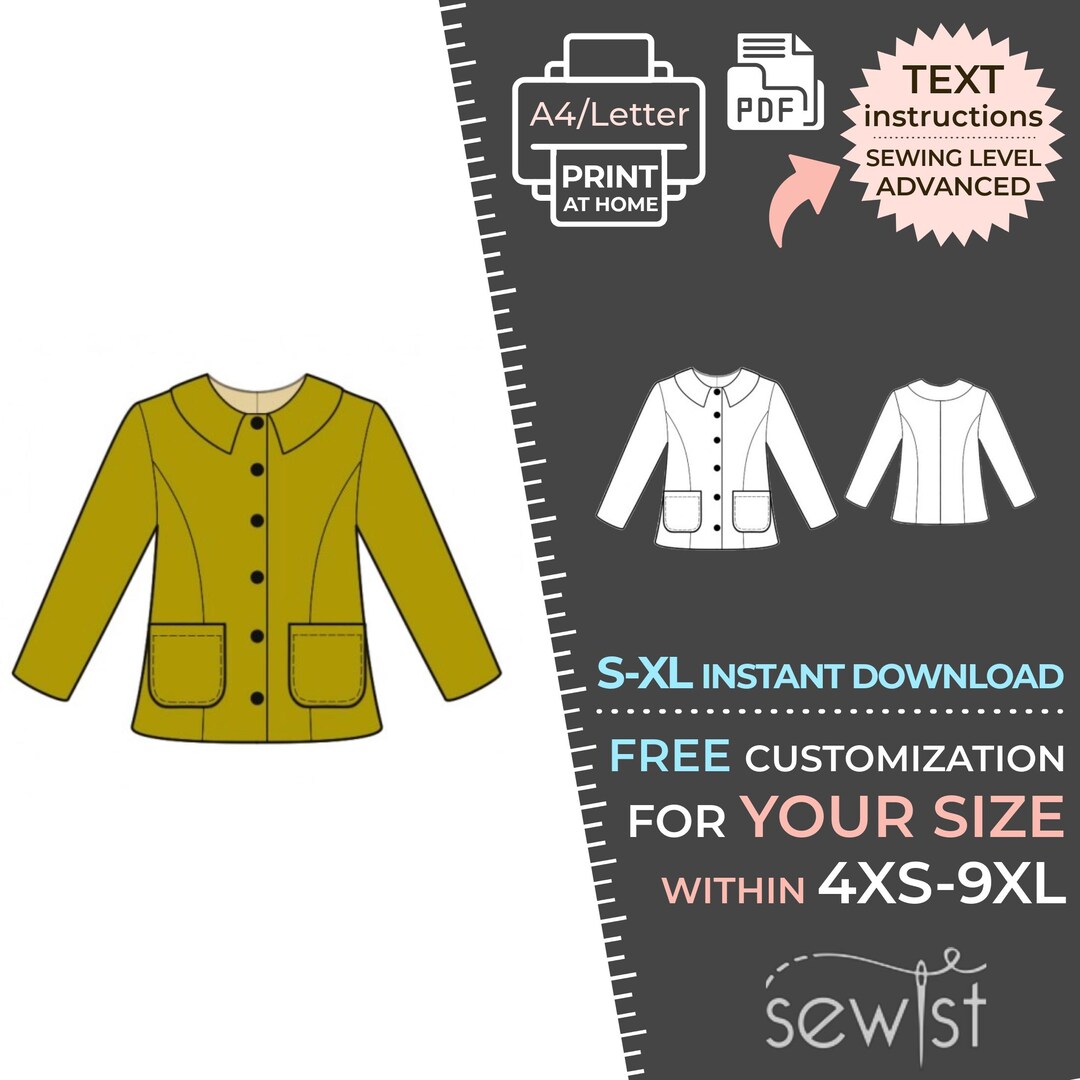 2077 Women's Jacket Sewing Pattern PDF - S,M,L,XL /custom Size ...