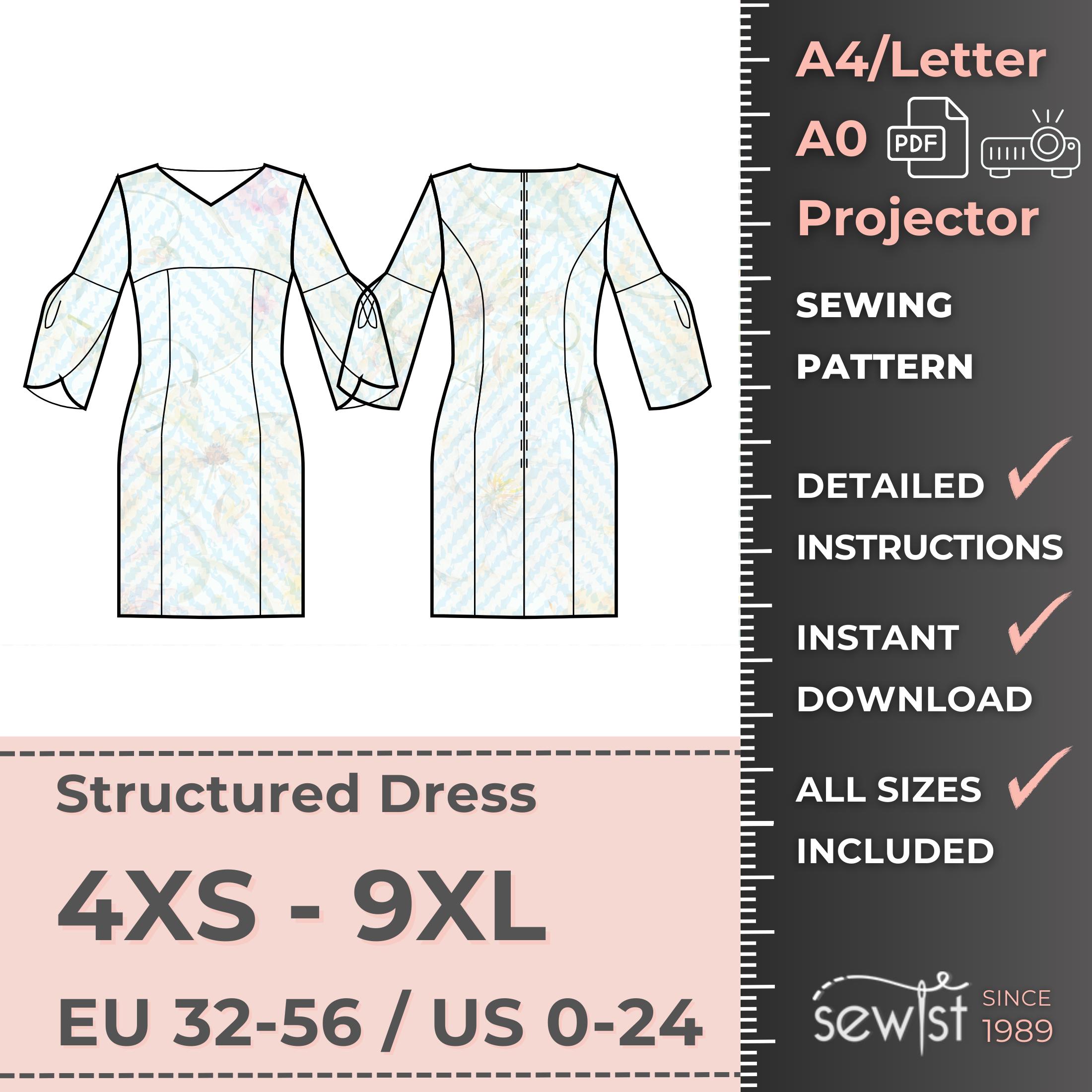 Designer Formal V-neck Dress Women Dress Sewing Pattern, 4XS-9XL