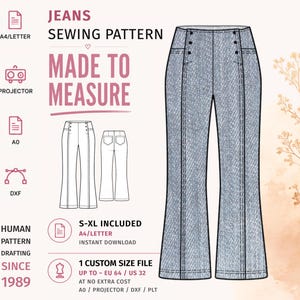 Naaipatroon voor jeansbroek 2244 (PDF) - Maten: S-M-L-XL of op maat gemaakt. Download het patroon (PDF) zonder royalty's voor persoonlijk en commercieel gebruik.