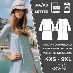 Women&#39;s Vintage Dress Sewing Pattern PDF - 4XS-9XL / Custom Size - Elegant Wedding, Office, Summer Dress, Simple, Plus Sizes Petite-Tall