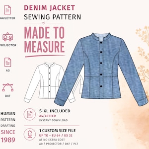 2284 Denim Jacket Sewing Pattern - S-M-L-XL or Made to Measure Sewing Pattern PDF Download