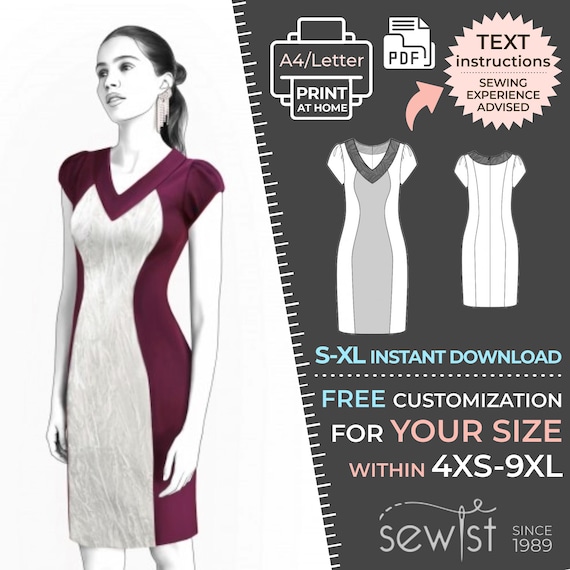 2535 Women's Dress Sewing Pattern PDF - S,M,L,XL / Custom Size - Elegant  Wedding, Office, Summer Dress, Simple Guide, Plus Sizes Petite-tall