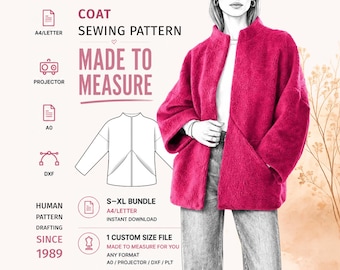 Patron de couture PDF pour veste cocon oversize · Manteau à manches dolman · Tailles S à XL et sur mesure